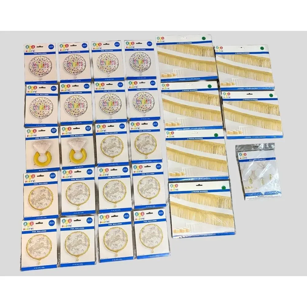 27 Pc Graduation Anniversary Party Supplies Bundle Gold Fringe Balloon Decor